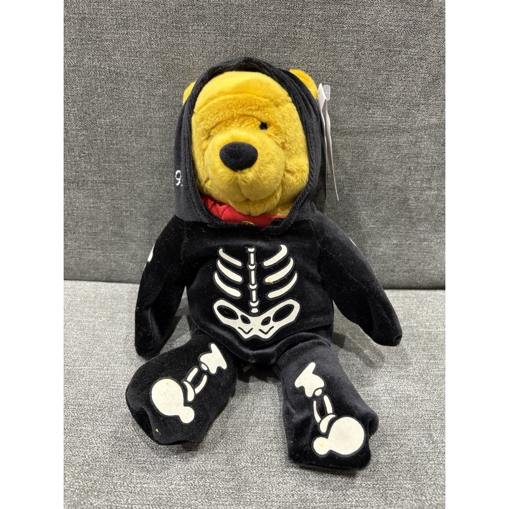 90s Disney Store Winnie The Pooh Skeleton Suit Pumpkin 13" Plush Halloween NWT